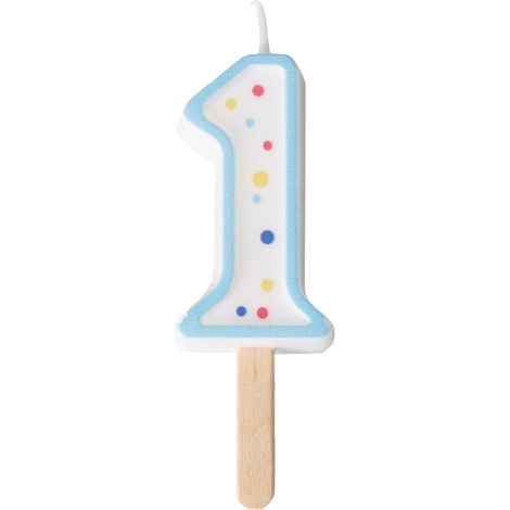 Bougie bleue numéro 1, petite taille, 4,3 cm, Bleu et Blanc (1/4)