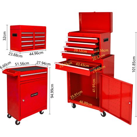 Carrello portautensili 5 cassetti in acciaio, 4 ruote, piano superiore removibile, rosso DESVIAE (1/5)