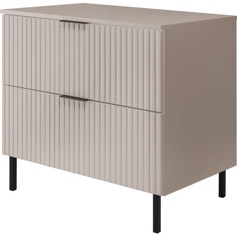 Furnidea - Meuble sous vasque avec plan sur pieds FLOW cachemire 80 cm - 2 tiroirs - façades rainurées (1/3)
