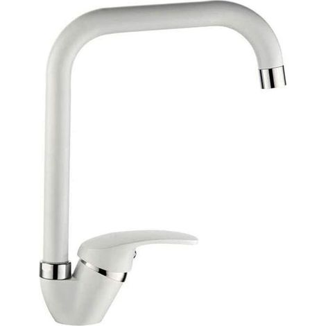 Rubinetto per lavello da cucina a canna alta quadrato miscelatore per lavandino bianco (1/2)