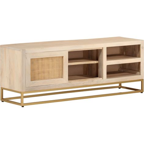 Mobile Porta TV 110x30x40 cm in Legno Massello di Mango e Ferro vidaXL (1/5)