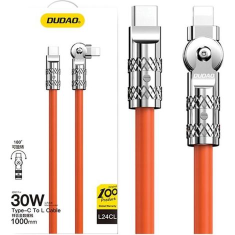 Câble Usb-C Vers Lightning - 30 W - Rotation 180° - Pour iPhone iPad - 1 M - Orange (1/5)