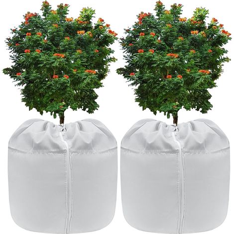 2 Stück Thermo Topfschutz,Topfpflanzen Schutzbeutel für Pflanzen,Winter Topfschutzsack mit Zugband für Frostschutz Pflanztöpfe Pflanzkübel vor Frost und NäSse(2Pcs-40x35cm) (1/5)