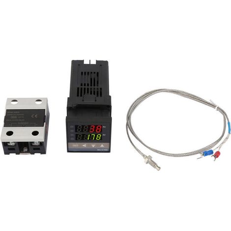 REX-C100 Regolatore di temperatura PID, Kit di allarme per termostato regolatore di temperatura PID 01300 ℃ Allarme LED digitale AC 110V-240V con termocoppia/sensore di temperatura K, maxim-Crezuo