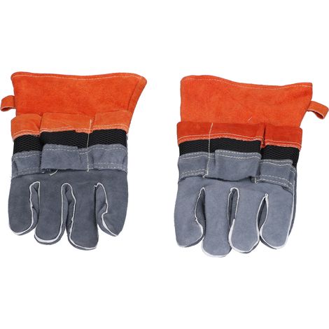 Gants anti-brûlures en cuir de vachette résistants aux hautes températures et au feu, pour le camping, le barbecue et le micro-ondes (orange) (1/5)
