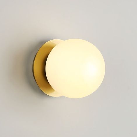 AMXCNOY Applique murale LED boule en verre opale – E27 – Ø 15 cm – Éclairage chaleureux et uniforme – Installation facile