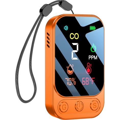 Détecteur de Monoxyde de Carbone Portable pour Voyage Camping Voiture, Alarme de CO Portatif, Mesureur de Monoxyde de Carbone avec Batterie Rechargeable Intégrée, Orange, HD09 (1/5)