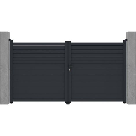 Cancello elettrico battente a persiana L305 x H166 cm in Alluminio Antracite - VIAZO