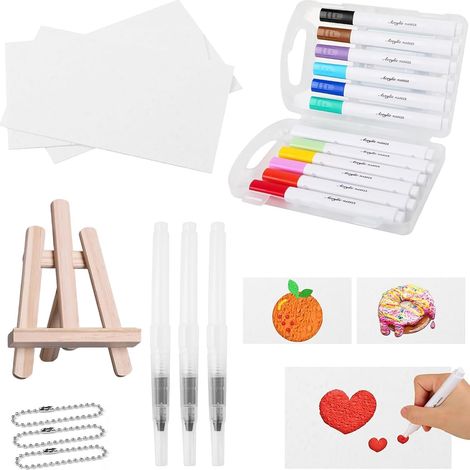 Magic Painter 3D Stifte Set inklusive Malvorlagen, Plusterstifte Puffy Paint mit Aufblähfarbe für Kinder, Aqua Puffs Magic Pen Kreativset Basteln für Mädchen und Junge ab 3 4 5 6
