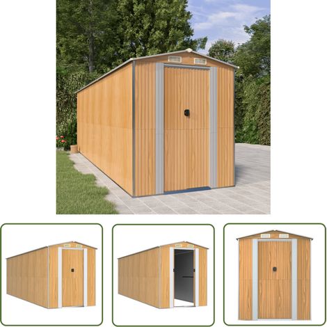 The Living Store Geräteschuppen Hellbraun 192x606x223 cm Verzinkter Stahl - Geräteschuppen - Gartenhaus - Werkzeuglager - Außenschrank - Lagerschuppen (1/5)