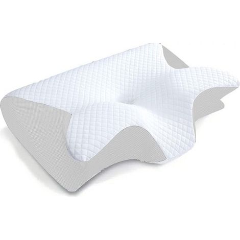 Oreiller orthopédique de massage cervical - Mousse à mémoire de forme papillon - Confortable - Récupération lente - Soutien cervical - Oreiller de sommeil - Blanc (1/5)