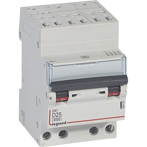 Disjoncteur DX³ 6000 auto/vis 4P 400V AC 25A 10kA courbe D peigne HX³ opti 4P 3M