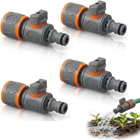 Lot de 4 Raccord de Tuyau d'arrosage avec Vanne de Régulation, 1/2 Pouce Raccord de Tuyau d'arrosage avec Vanne d'arrêt, Connecteur Arrosage 1/2 Pouce pour Régulation Continue et Fermeture (1/5)