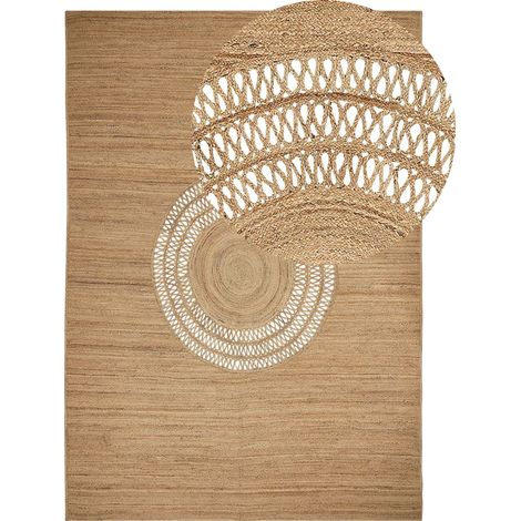 Tapis en Jute Tressé Naturel Beige 160 x 230 cm Motif de Cercle Style Boho Bogazoren (1/5)