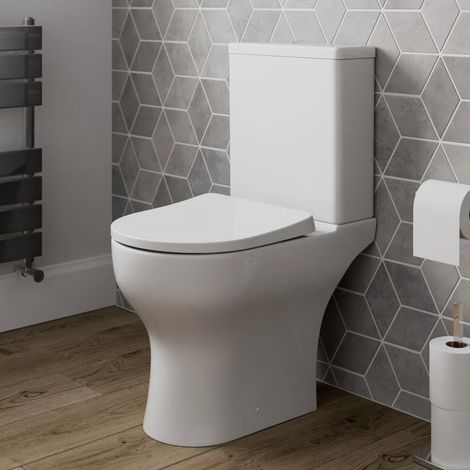 Close Coupled Rimless Toilet D Shape Soft Close Dual Flush Modern Bathroom White (1/5)