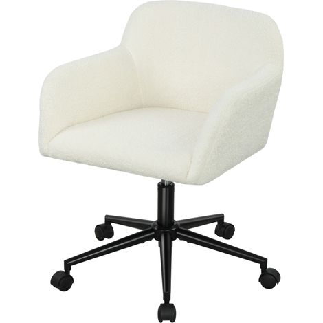 Chaise de, tissu polaire, blanc, crème, bureau, pivotante, avec roues, chaise de, bureau, mousse, hauteur, réglable, bureau à domicile (1/5)