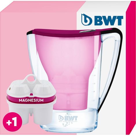BWT Aqualizer Home Water Filter Including 1 Filter Cartridge Aubergine 2.7 L  Filter with 1 Magnesium Filter Cartridge  Water Filter Drinking Water  Filters Limescale, Chlorine, Lead & Copper