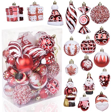 ZOLGINAH 39 Pièces Boules de Noël, Blanc et Rouge Décoration de Noel Ornements avec Père Noël Bonbon Decorative Boule Sapin Noël Suspension Ornements Décoratifs Pendentifs Cadeaux (1/5)
