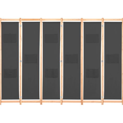 Divisorio Ambienti Divider per stanze Paravento a 6 Pannelli Grigio 240x170x4 cm in Tessuto (1/3)
