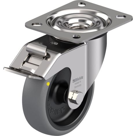 Roue pivotante/freinante de 100 mm en acier inoxydable avec bande de roulement conductrice grise (1/5)
