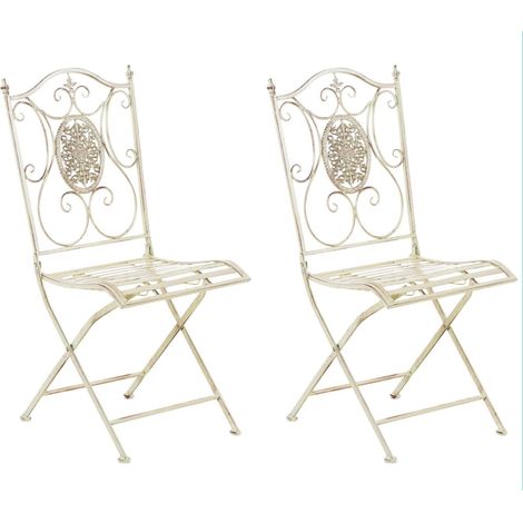 Conjunto de 2 sillas de jardín balcón terraza diseño rústico plegables en metal crema envejecido 100002874 (1/5)