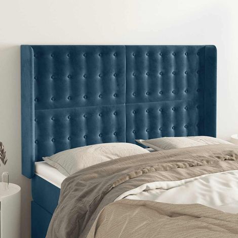 vidaXL Tête de lit avec oreilles Bleu foncé 147x16x118/128 cm Velours (1/5)