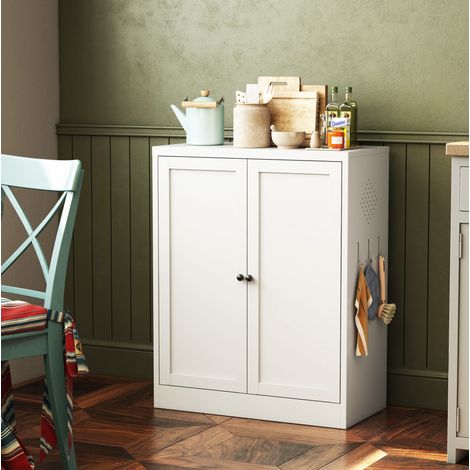 Meuble rangement 88 cm blanc métal, étagères réglables OKMYHOME (1/5)