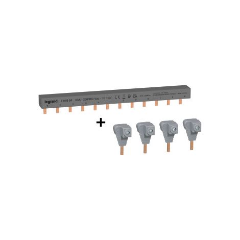 Legrand - Peigne d'alimentation HX3 - 4P - Pour bornes u00e0 vis - 12M + bornes d'alimentation - Ru00e9f : 404954+404906x4
