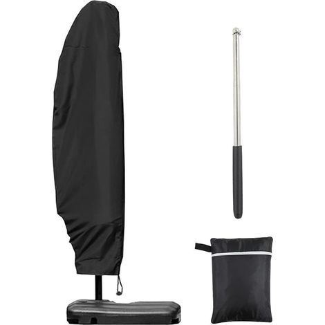 Housse de Protection pour Parasol Deporte 3m 4m, Housse de Parasol Déporté avec 1,4m de Long Fermeture Éclair, Protection pour Parasol Deporte avec Tige Télescopique, 280x30/80/45 cm (1/5)
