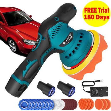 Polisher Buffer Cordless Car Polisher Buffer Sander with 6 Sandpapers, Portable Buffer Polisher Kit with 2 Pack Rechargeable Batteries, Electric Polisher Kit Buffers Machines with 8 Variable Speed (1/5)