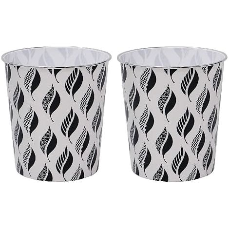 Small Leaves Waste Paper Bin, Black and White, Set of 2 (1/4)