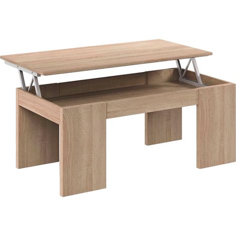 Tavolino da Caffè Con Piano Rialzabile Con Vano Contenitore Alzabile Tavolo da Salotto Moderno Salvaspazio Ideale per Mangiare Lavorare e Organizzare il Soggiorno 100 x 50 x 42 cm Rovere