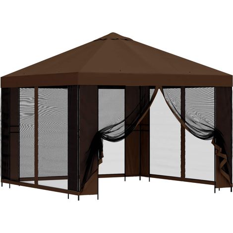 vidaXL Gazebo de jardín con paredes laterales 3 x 3 m Marrón (1/2)