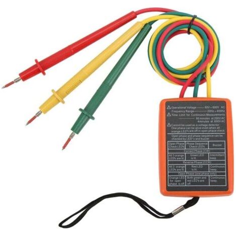 NALOOKAMIC SM852B Testeur de Rotation Triphasé Compteur de Rotation Numérique Triphasé Portable et Large Gamme pour les Tests D'électricité avec Clip AC 60600V A (1/3)