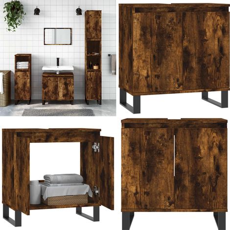 Armoire de bain chêne fumé 58x33x60 cm bois d'ingénierie - Meuble De Salle De Bain - Armoire De Salle De Bain - Rangement Salle De Bain - Commode Salle De Bain - Design Industriel - Home & Living (1/5)