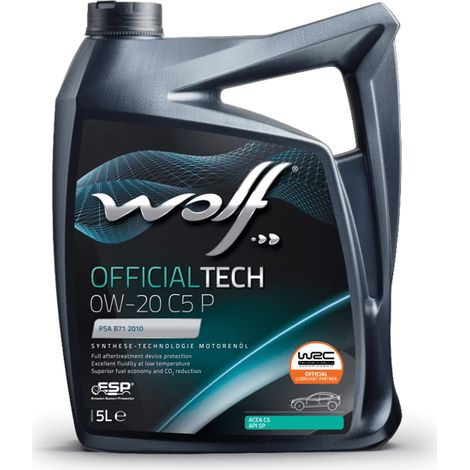 Wolf – Huile moteur 0W20 1052065 – ACEA C5 – Bidon de 5 litres – Faibles frictions pour moteurs PSA et autres – Réduction consommation carburant