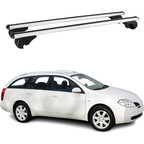 OMAC Aluminium Dachträger Querträger für Nissan Primera III 2002-2007 5Tür – TÜV / DIN 75302:2019 – Abschließbar – Max. 75 kg – 2 Stangen Silber (1/5)