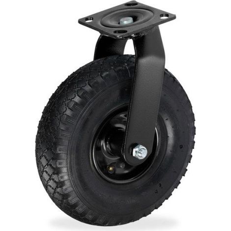 Roue Pivotante Pneumatique - 3.00-4 - Charge Max 120 Kg - Plaque De Fixation En Acier Galvanisé - Noir (1/5)