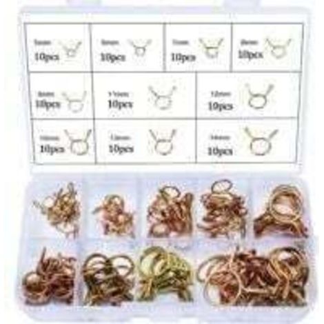 SABIR 100PCS Clip à Ressort Tuyau Collier Serrage Durite Essence Serre-joints à Tuyaux Colliers de Clip à Ressort Tuyau Serrage 5mm, 6mm, 7mm, 8mm, 9mm, 10mm, 11mm, 12mm, 13mm, 14mm (1/4)