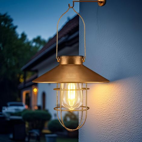 Lanterne solaire pour extérieur - Lanterne solaire suspendue vintage en métal avec lampes LED chaudes pour jardin, cour, terrasse, décoration d'arbre, éclairage paysager solaire, cuivre (1/5)