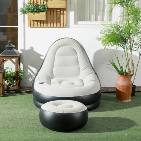 Sillón hinchable, silla de aire, silla de exterior, 125 x 100 x 87 cm, gris + negro