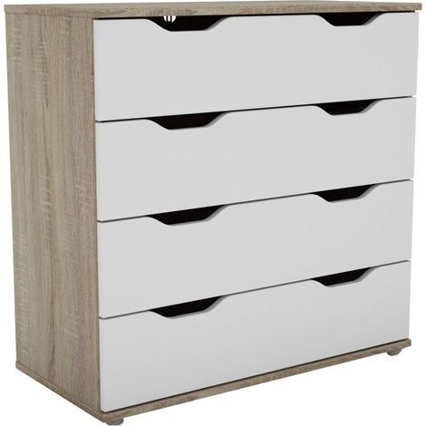 Commode 4 tiroirs, meuble de rangement, meuble de chambre moderne Parc Sonoma Chêne et Blanc 80x79x38 cm (1/5)