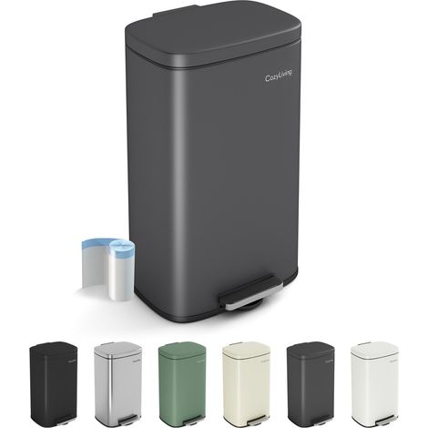 Pedal Kitchen Bin with Soft Close Lid, Step-On Trash Can with Inner Bucket 30L DARK GREY