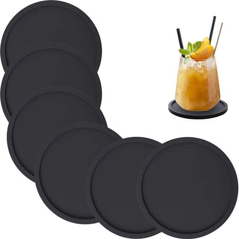 Sous - verres en silicone noir - set de 8 - sous - verres lavables au lave - vaisselle antidérapants avec sous - verres - sous - verres pour verres à bière, bière, café et tasses (1/5)