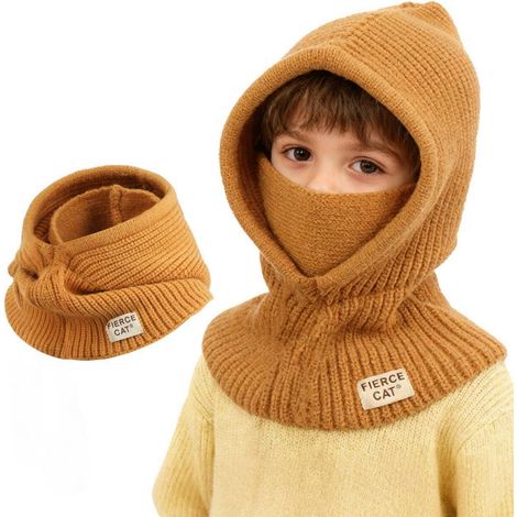 Kinder Sturmhaube winddicht warm gestrickt für Jungen & Mädchen Gelb (1/5)