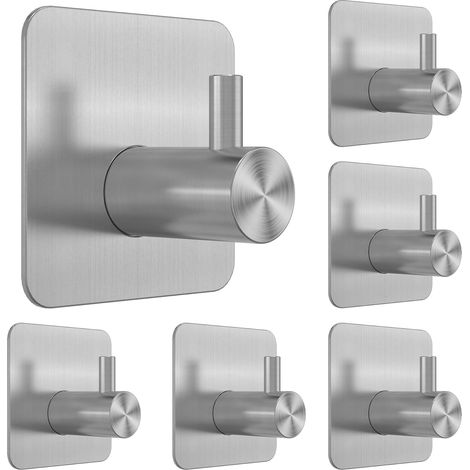 6 Ganchos adhesivos de pared - Ganchos impermeables para ducha  Ganchos resistentes para toallas de baño, cocina y oficina (plateados) (1/4)