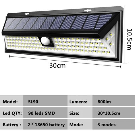(SL90) Lampe solaire d'extérieur avec télécommande, détecteur de mouvement, éclairage public LED, batterie intégrée, étanche IP67 (1/5)