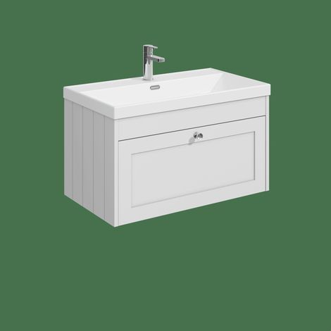Balterley Butterton 800mm Wall Hung 1 Drawer Unit with Thin Edge Basin 1 Tap Hole - Satin White (1/4)