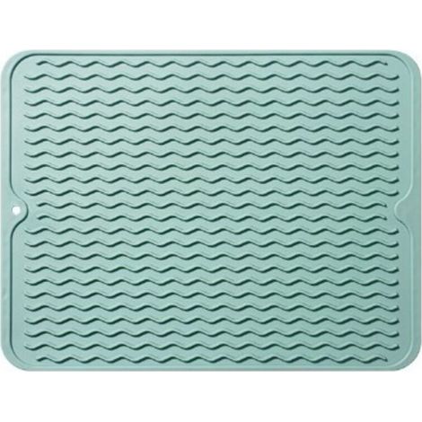 Grüne Silikon-Trockenmatte, große rutschfeste, wärmeisolierende Geschirrabtropfmatte zum Trocknen von Besteck und Tellern (40 cm x 30 cm) (1/4)