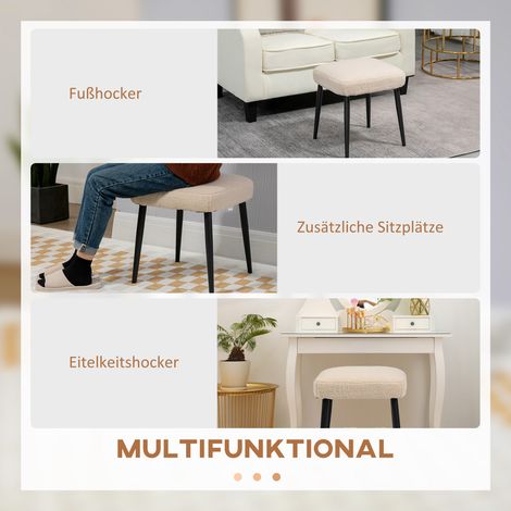 Tabouret, repose-pieds, Teddy, beige, pouf d'assise (1/4)